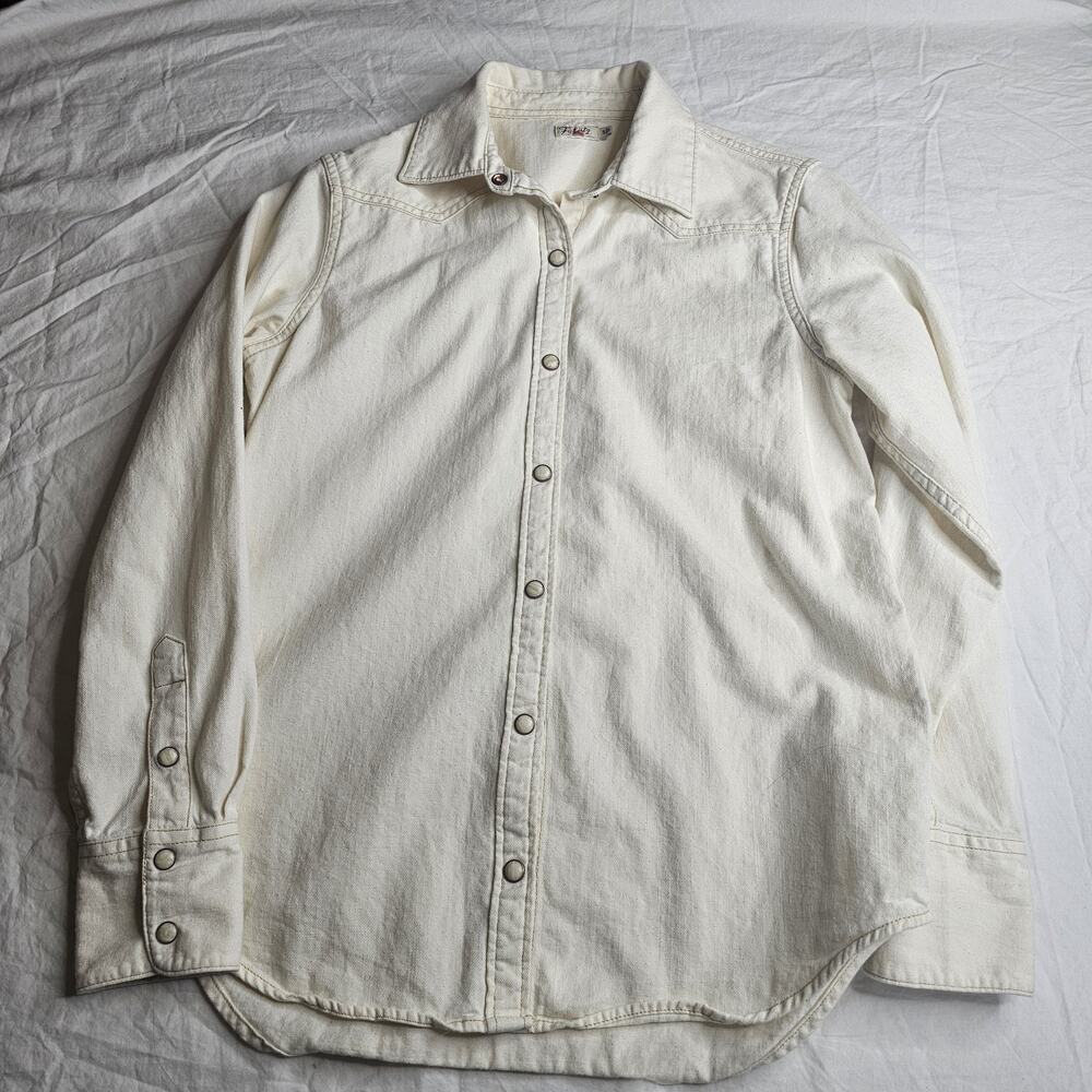 Faherty Out West Shirt Ecru Chambray Cream Women S Snap Button Down Western - Picture 2 of 7